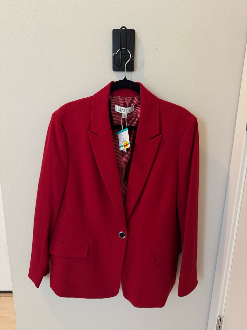 Kasper Red Single-Button Notch Lapel Blazer